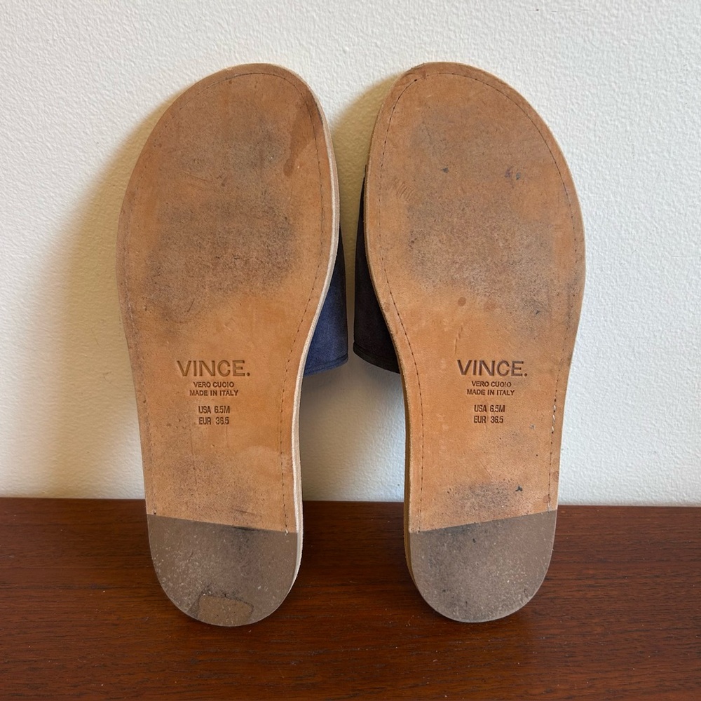 VINCE Suede-Leather Flat Mules Navy - Picture 7 of 8